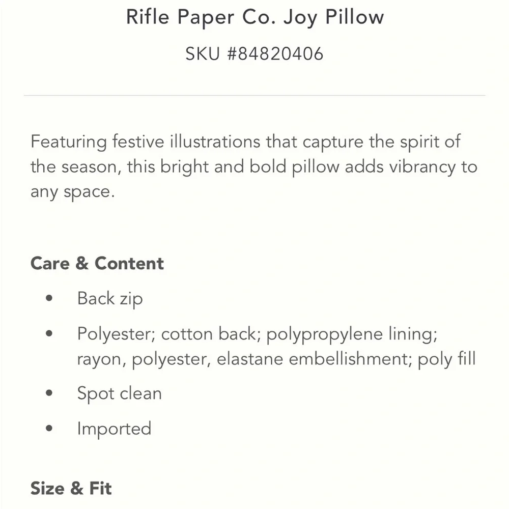 Rifle Paper Co x Anthropologie JOY‎ or NUTCRACKER PILLOW